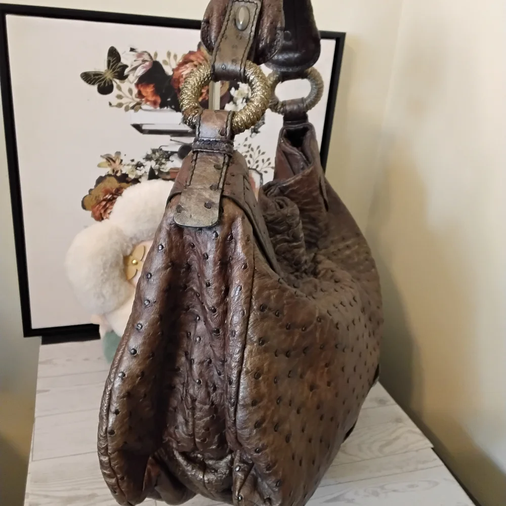 Nuti Sevillana Ostrich Leather Hobo Handbag